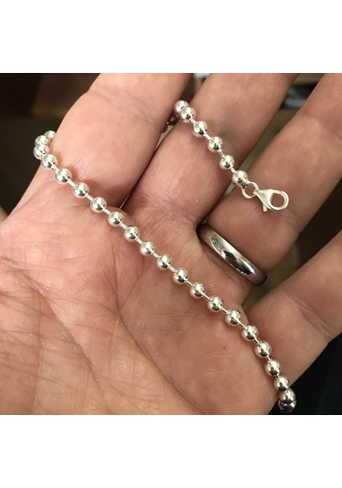Gümüş Top Erkek Bileklik Zincir 20Cm 9Gr 4Mm Msn19B