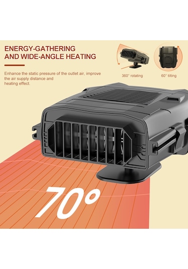 Araba 12v Isıtıcı Buz Çözme Kar Buğu Çözücü, Renk: Siyah Isıtıcı