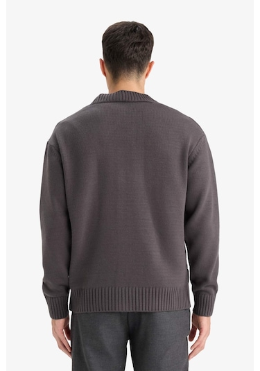 Defacto Relax Fit V Yaka Hırka E5343ax25wngr314 Gri