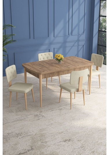Lars Atlantik 80x132 Açılabilir Mdf Masa Yemek Odası Takımı,mutfak Takımı 4 Adet Sandalye Krem Lars Atlantik 80x132 Açılabilir Mdf Masa Yemek Odası Takımı,mutfak Takımı 4 Adet Sandalye Krem