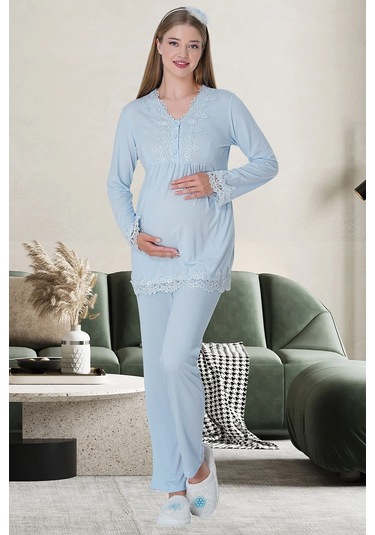 Mecit Pijama Mecit 1501 Mavi Hamile Lohusa Pijama Takımı