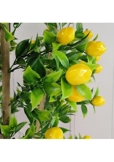 Yapay Ağaç Limon Ağacı Gür Yapraklı 80Cm Bambu Dalında Gümüş Pasl