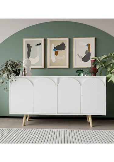 Venezia Ahşap Ayaklı Bohem Konsol Beyaz 150 Cm