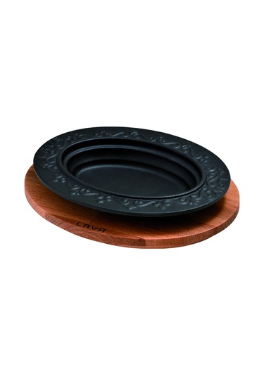 Lava Döküm Oval Döner. Kebap Tabağı. Ahşap Altlıklı. Ölçü 21x16cm