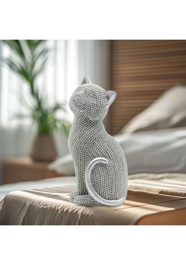 Pazly Yaratıcı Suntek Masaüstü Koleksiyon Kedi Heykeli Gümüş Vv