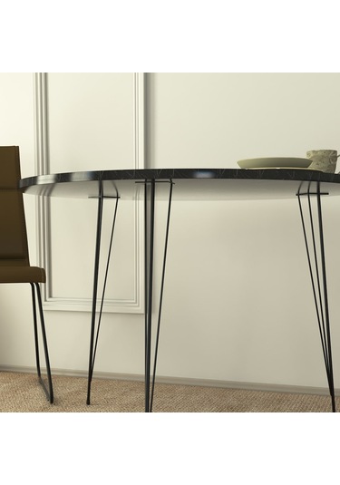 Pasific Home Sandalf Metal Ayaklı Yuvarlak Mutfak Masası Siyah Mermer