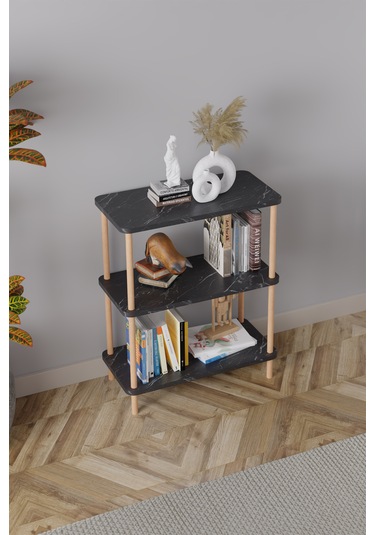 3 Raflı Kitaplık Ahşap Kitaplık Ofis Rafı Ayakkabılık -siyah