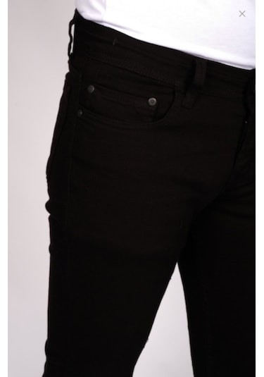Erkek Siyah Kot Pantolon Slimfit Likralı Dar Paça Siyah