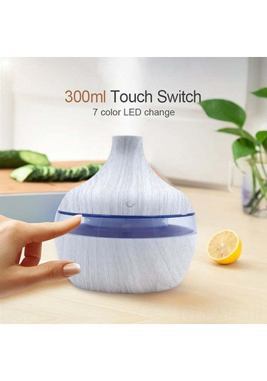 Mufunye Usb Taşınabilir Nemlendirici - 7 Renk Led Işık Ve Aromaterapi Özelliği, Beyaz Ağacı Desenli, 300ml Hacimli Ev Ve Ofis Kullanıma Uygun