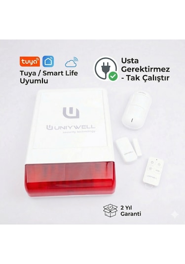 Uniywell Kablosuz Dış Ortam Sirenli Wifi Alarm Seti