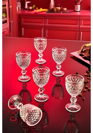 6 Lı Elmas Kesim Desenli Ayaklı Cam Kahve Yanı Bardak Seti Şık Sofra Sunumu Ve Zarif Tasarım Şeffaf