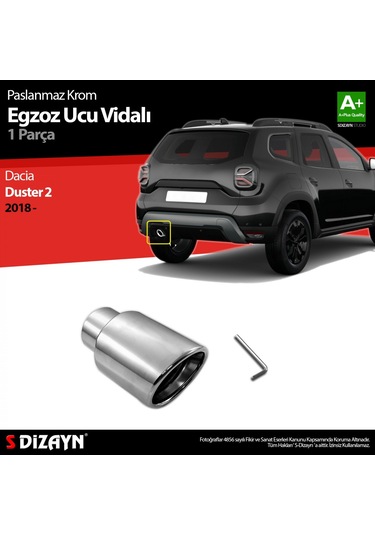 S-dizayn Dacia Duster 2 Krom Egzoz Ucu Vidalı 60mm Çap 2018-2023