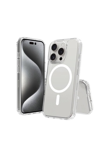 İphone Uyumlu 16 Pro Max Kılıf Magsafe Şarj Özellikli Şeffaf Sert Pc Zore Embos Kapak-şeffaf