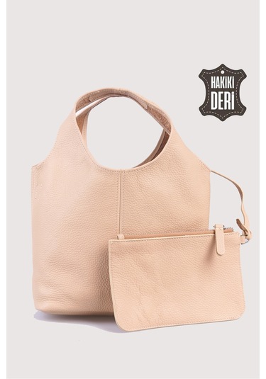 Hakiki Deri Kadın El Çantası Pudra Smr9200 Pudra