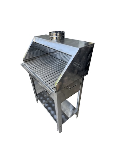 Kömürlü Mangal Paslanmaz 35 X 60 Cm Bacalı Barbekü Maksi Boy