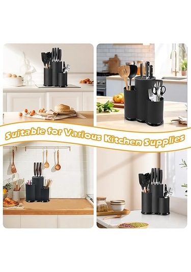 3'ü 1 Arada Mutfak Organizeri - Kaşık, Çatal, Bıçak Mutfak Beyaz - Siyah