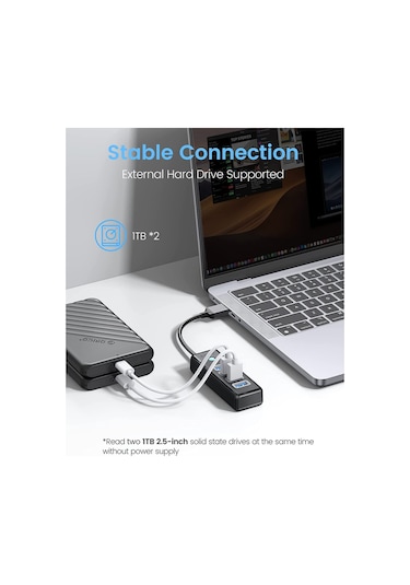 Orico USB3.0 4 Portlu 5Gbps Çoklayıcı HUB, 1M, Siyah, PW4U-U3-10