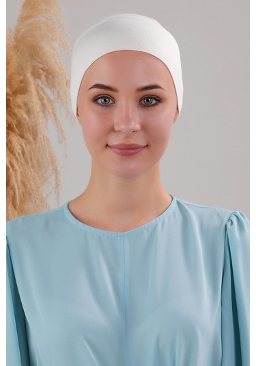 Tesettür Hazır Pratik Geçme Boru Bone Ekru Ekru