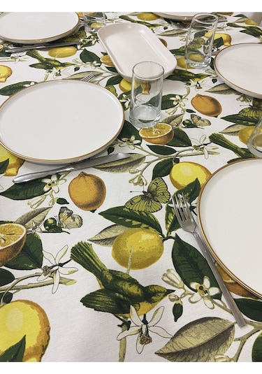 Sıvı Geçirmez Dertsiz Masa Örtüsü Limon Desenli