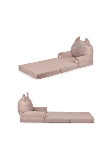 Portatif Katlanabilir Sevimli Çocuk Koltuğu - 3 Katlı Çocuk Yatak Koltuk - Taşınabilir Bebek Koltuğu Gri