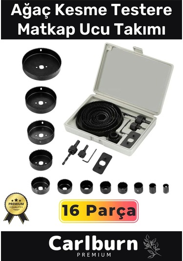 Premium 16 Parça Panç Seti Ağaç Kesme Alyan Anahtarlı Alçıpan Tavan Kesme Matkap Ucu Takımı