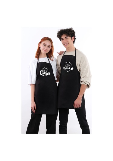Beautiful İkili Paket Sıvı Geçirmez Su Geçirmez Mutfak Önlüğü Siyah3