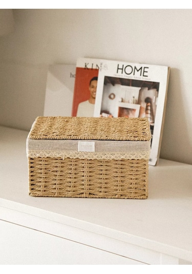 Sl Home Kapaklı Hasır Saklama Sepeti 30x20x15,5 Cm 238850632 Bej