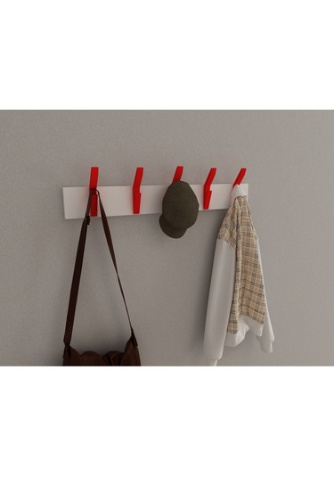 Hepsi3boyutlu Modern Duvar & Kapı Kanca Askılık - 5 Adet Kırmızı Kanca Askılık - Model No : 3 Kırmızı