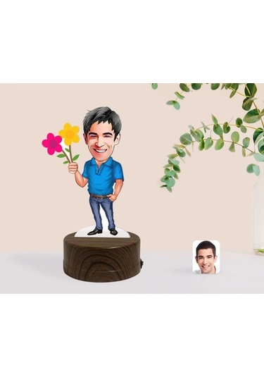 Kişiye Özel Erkek Karikatürlü Dekoratif 3D Biblo Led Işıklı Gece (481497626)