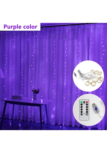Mor Perde Led Dize Işık Garland Festivali Noel Dekorasyonu 8 Mod Usb Uzaktan Kumanda Renkli Iş Tatil Düğün Yatak Led Işık 56977973 Mor