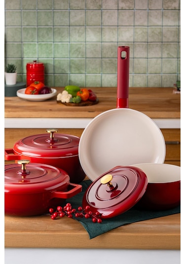 Emsan Red Royal 7 Parça Tencere Seti Kırmızı