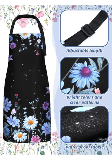4 Adet Su Geçirmez Çiçek Önlük Seti Ayarlanabilir Çiçek Mutfak Önlüğü Koyu Renk, Kır Çiçeği Diğer