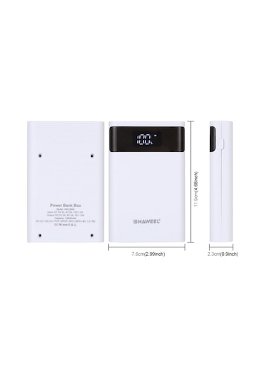 Symbee Haweel Hwl9600 Beyaz 4x18650 Pil Girişli Usb Çift Çıkışlı Lcd Ekranlı Dıy Powerbank Kutusu Piller Dahil Değil BEYAZ