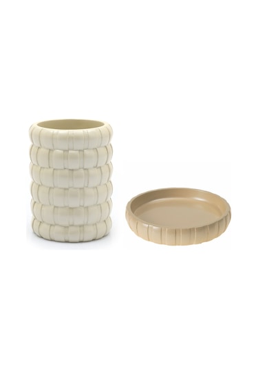 DİŞ FIRÇALIK VE SABUNLUK 2 Lİ BANYO SETİ,KREM ÖRGÜ Krem