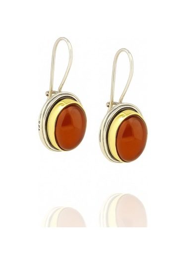 Sarma Serisi Kırmızı Akik Taşlı El İşi Kadın Otantik Gümüş Küpe Gümüş