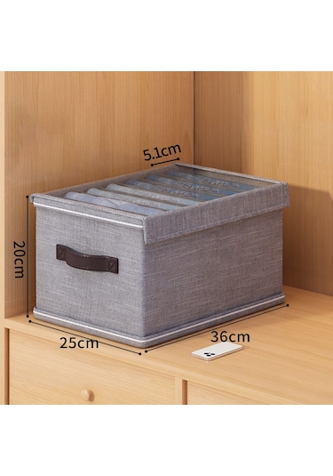 Cbtx 7 Izgaralı Dolap Saklama Kutusu Katlanabilir Elbise Düzenleyici Kapaklı Şeffaf Pencere - Gri