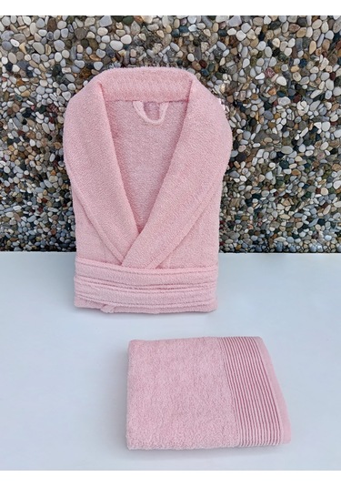 Kadın/erkek Unısex Şalyaka Bornoz Havlu 2 Parça Pembe