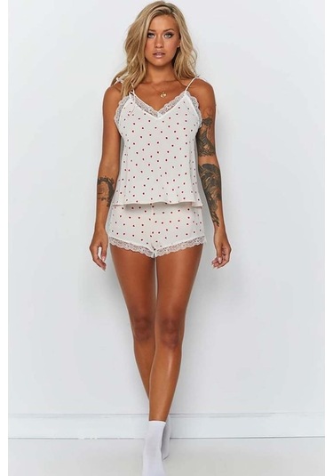 Merry See Dantel Işlemeli Kalpli Şortlu Pijama Takım