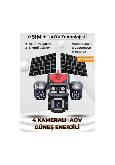 Avenir Av-s445 8mp 4 Kameralı Solar Ptz 4g Sim Kartlı Kamera