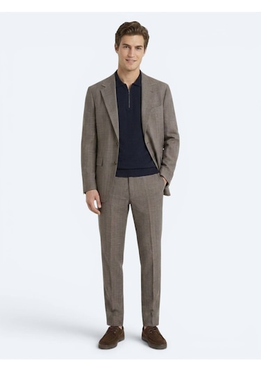 Kip Vizon Çizgili Modern Fit İpek Karışımlı Takım Elbise