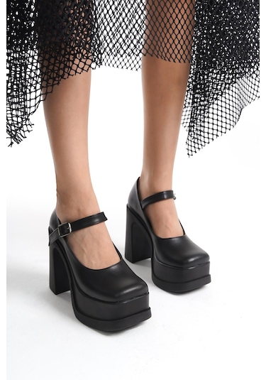 Asmi Shoes Kadın Viva Tek Baletli 12 Cm Platform Topuklu Ayakkabı Siyah Siyah