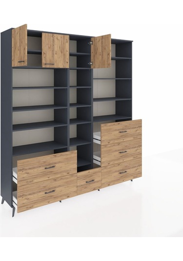 Hyperion Dolap 17 Raflı 6 Çekmeceli 3 Kapaklı 220x44x243 Antrasit-çam/çam Atlas Çam/atlas Çam