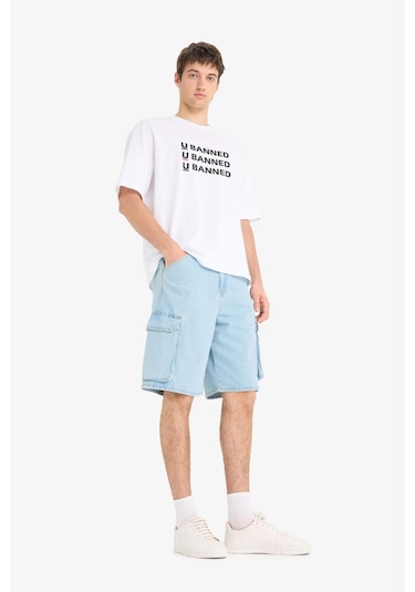 Defacto %100 Pamuk Kargo Fit Jean Bermuda Şort E1381ax25smnm39 Mavi