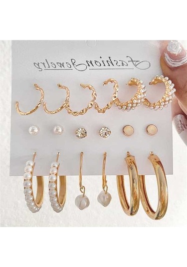 Flybuy : Option 1 Focus On Style : Şık Küpe Seti 9 Çift - Altın Rengi, Alaşımlı, 3-18mm, 10g Option 2 Highlights The Set Size : 9 Çift Şık Küpe Seti - Altın, Alaşımlı, 3-18mm, 10g Hafif Gold