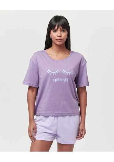 Bella Dossi Pamuklu Kısa Kollu Baskılı Kadın Şortlu Pijama Takımı Lila