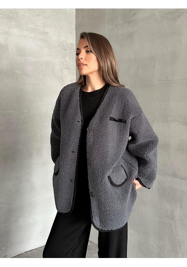 Antrasit Oakland Şerit Detaylı Bürümcük Ceket Antrasit