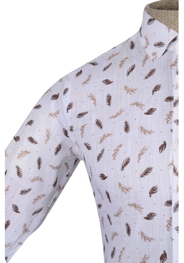 Standart Yaka İğneli Yaprak Desen Gömlek Slim 001