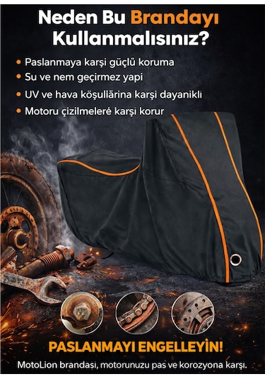 Arora Ar 06 Siyah Turuncu-dikişli Kilitli Motor Brandası,örtüsü