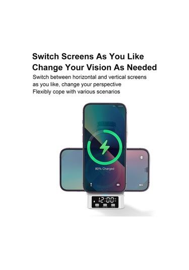 Pazly 15w 4-in-1 Manyetik Kablosuz Şarj İstasyonu, Saatli, Hızlı Şarj, Kullanışlı Tasarım