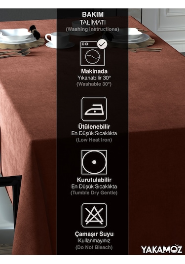 Kiremit Rengi Kadife Dokulu Masa Örtüsü Dertsiz Velvet Touch Serisi Kiremit
